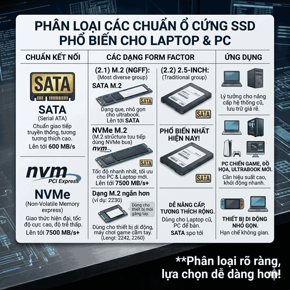 Phân loại các chuẩn ổ cứng SSD phổ biến cho Laptop và PC tại T&T Center