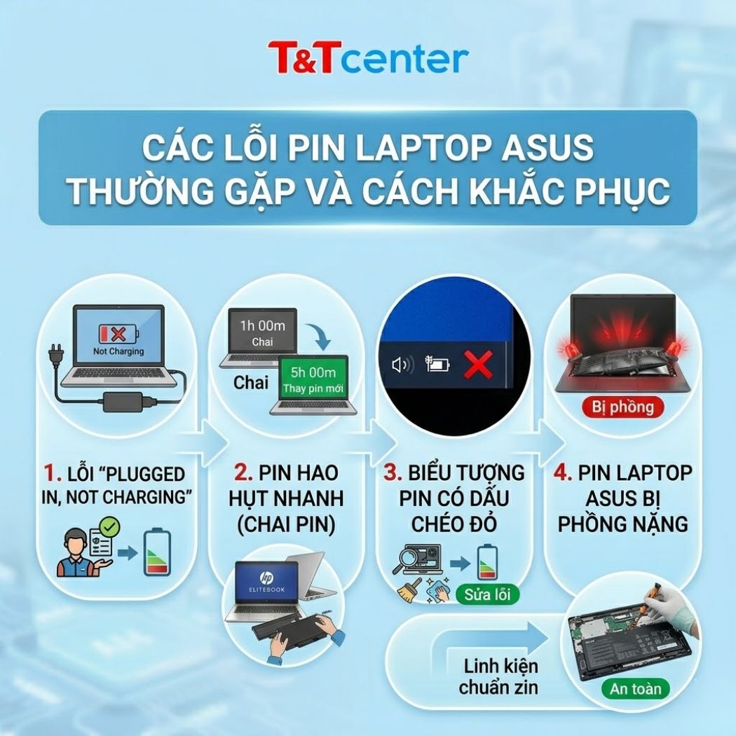 1. Các lỗi pin laptop ASUS thường gặp và cách khắc phục