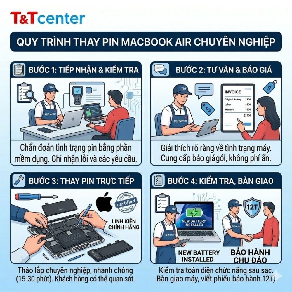 4. Quy trình thay pin MacBook Air chuyên nghiệp tại T&T Center