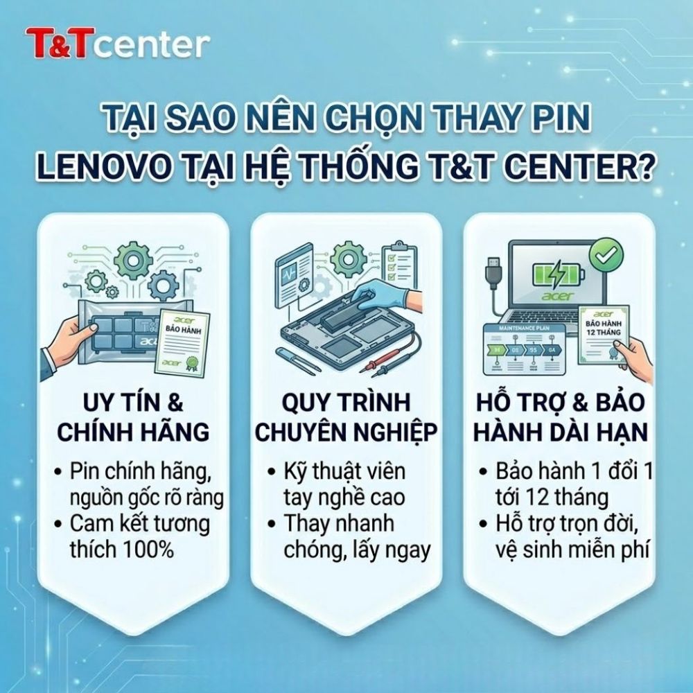 3. Tại sao nên chọn thay pin Lenovo tại hệ thống T&T Center?