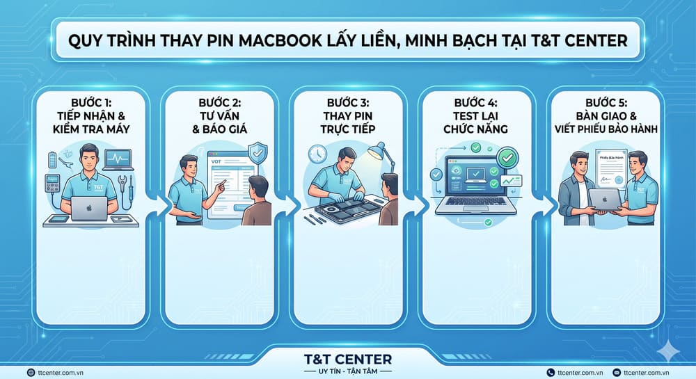 4. Quy trình thay pin MacBook lấy liền, minh bạch tại T&T Center