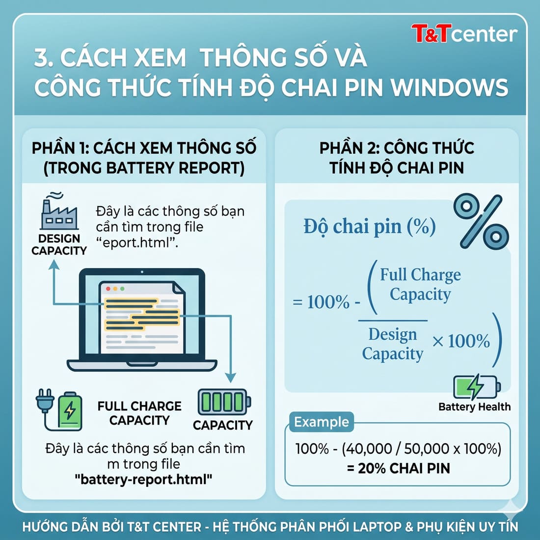 3. Cách xem thông số và công thức tính độ chai pin Windows