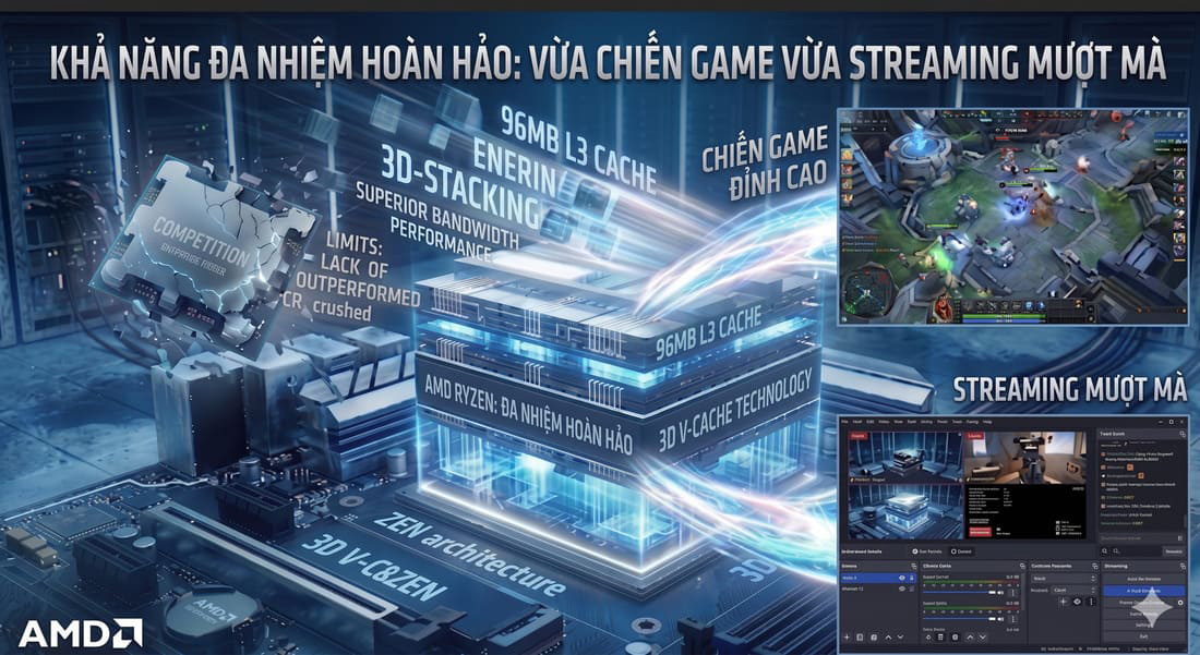 3. Khả năng đa nhiệm hoàn hảo: Vừa chiến game vừa Streaming mượt mà