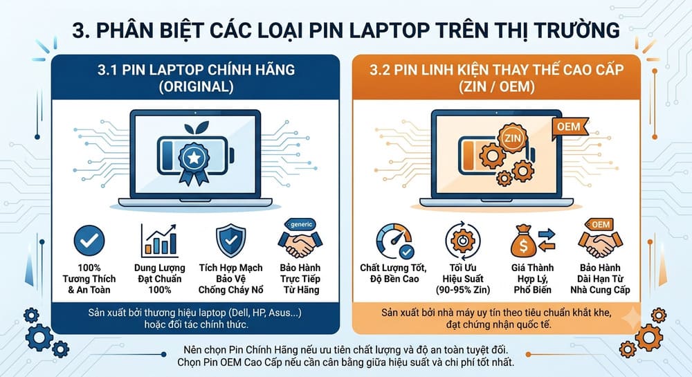 3. Phân Biệt Các Loại Pin Laptop Trên Thị Trường