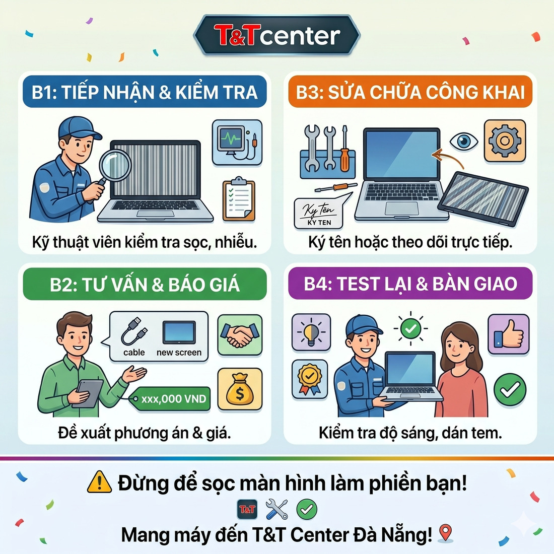 5. Quy trình thay màn hình MacBook chuyên nghiệp tại T&T Center Đà Nẵng