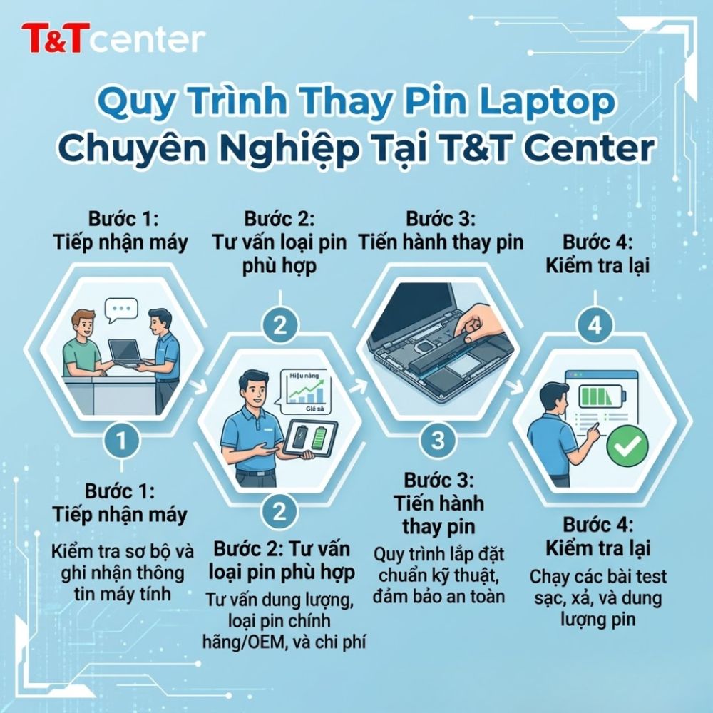5. Quy Trình Thay Pin Laptop Chuyên Nghiệp Tại T&T Center