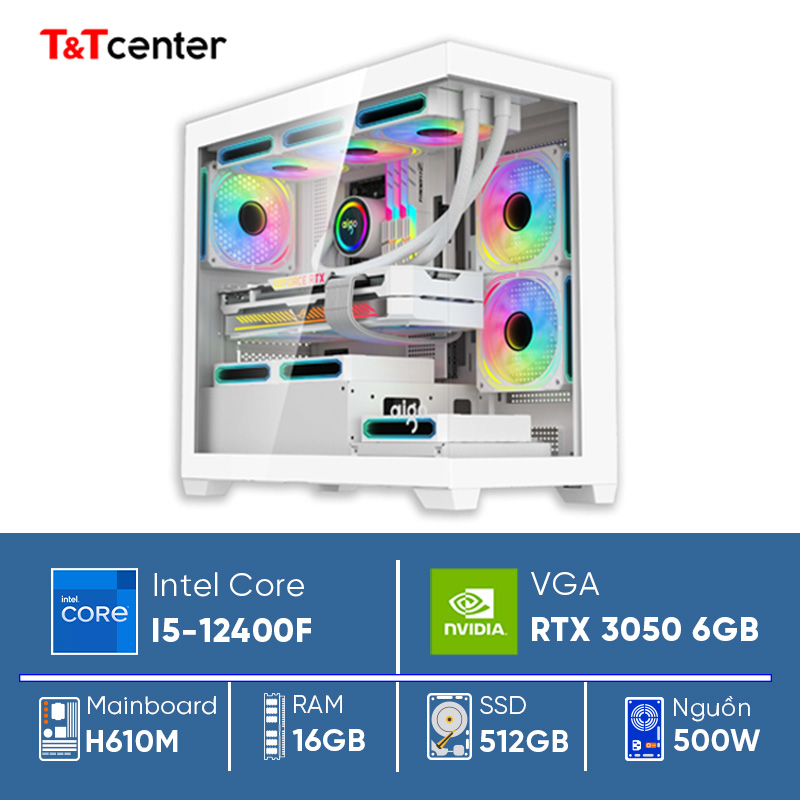PC Gaming Core i5-12400F/ H610/ 16GB 3200MHz / SSD 512GB/ VGA RTX 3050 6GB 