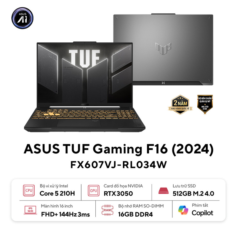 ASUS TUF Gaming F16 FX607VJ-RL034W | Core 5-210H 16GB 512GB RTX 3050 16'' WUXGA 144Hz (New)