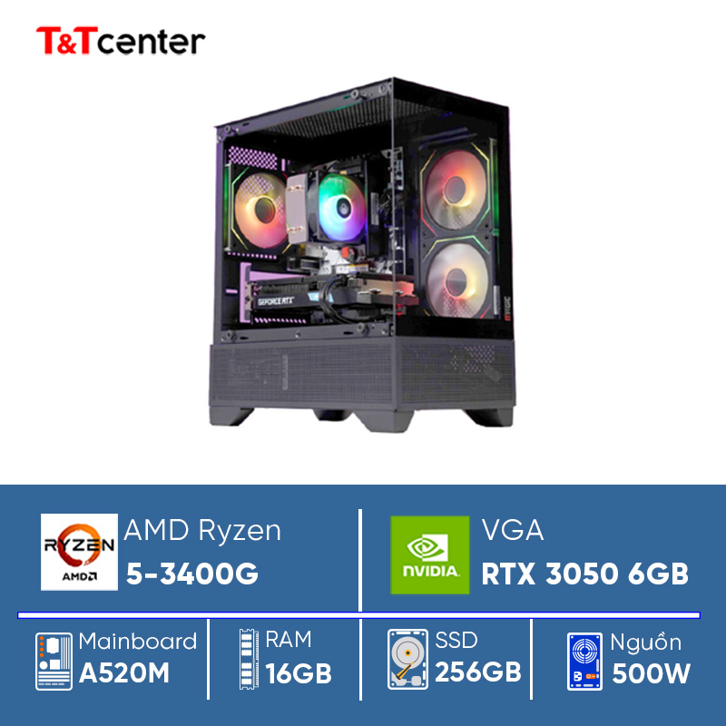 PC GAMING Ryzen 5 3400G | 16GB 256GB RTX 3050 6GB Màn hình 22in 100Hz