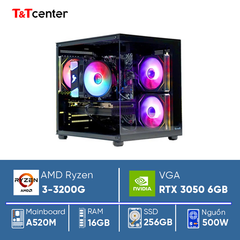 PC GAMING Ryzen 3 3200G | 16GB 256GB RTX 3050 6GB Màn hình 22in 100Hz