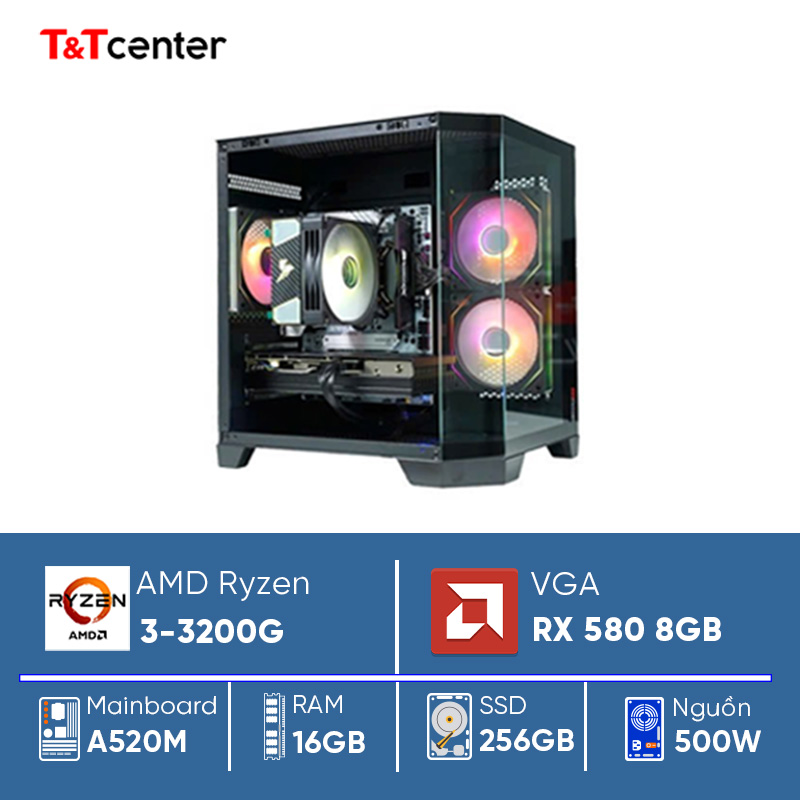 PC GAMING Ryzen 3 3200G | 16GB 256GB RX 580 8GB Màn hình 22in 100Hz