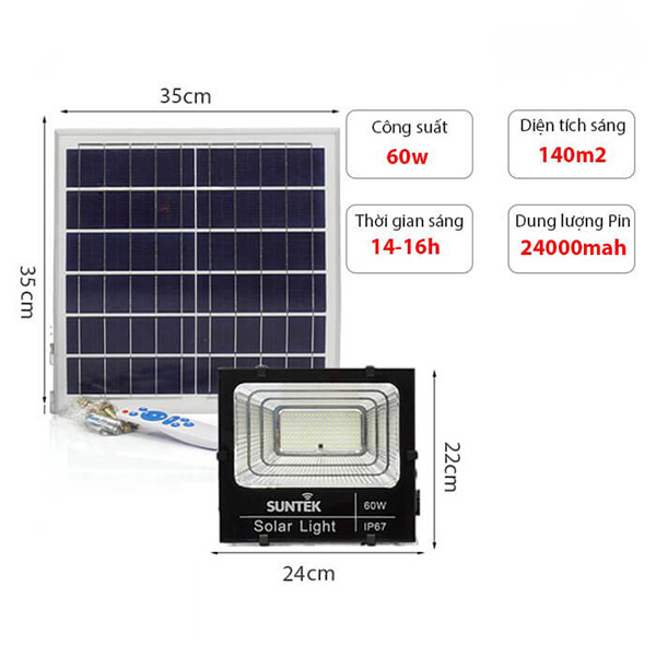 Đèn pha năng lượng mặt trời Suntek 60W