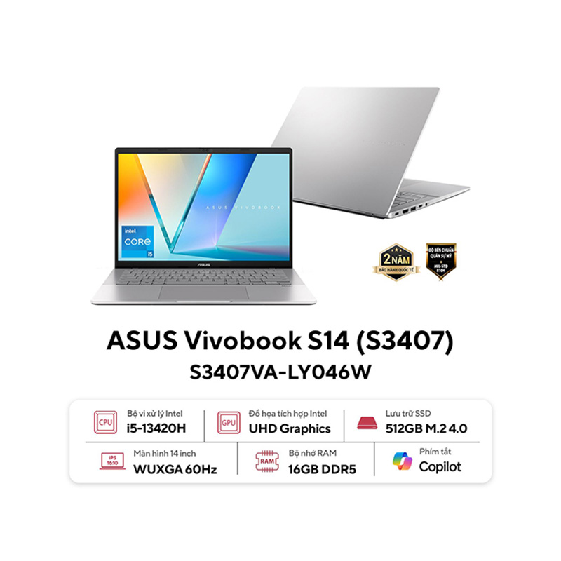 Asus Vivobook S14 S3407VA-LY046W | Core i5-13420H 16GB 512GB Intel UHD Graphics 14inch WUXGA (New)