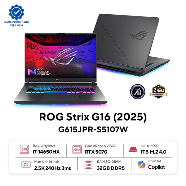 ASUS ROG Strix G16 G615JPR-S5107W | Intel Core i7-14650HX 32GB 1TB RTX 5070 8GB 16 inch 2.5K IPS 240Hz (New) ASUS ROG Strix G16 G615JPR-S5107W | Intel Core i7-14650HX 32GB 1TB RTX 5070 8GB 16 inch 2.5K IPS 240Hz (New)