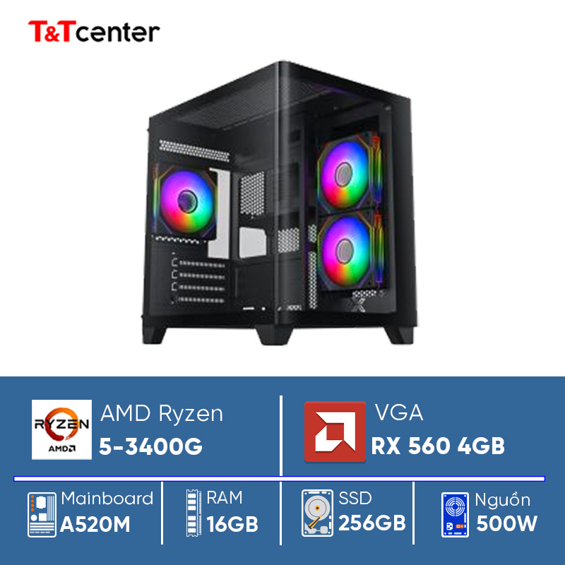 PC AMD Ryzen 5 3400G | 16GB 256GB RX 560 4GB