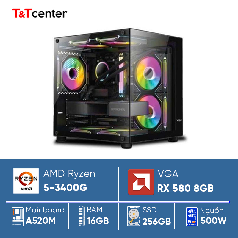 PC GAMING Ryzen 5 3400G | 16GB 256GB RX 580 8GB Màn hình 22in 100Hz