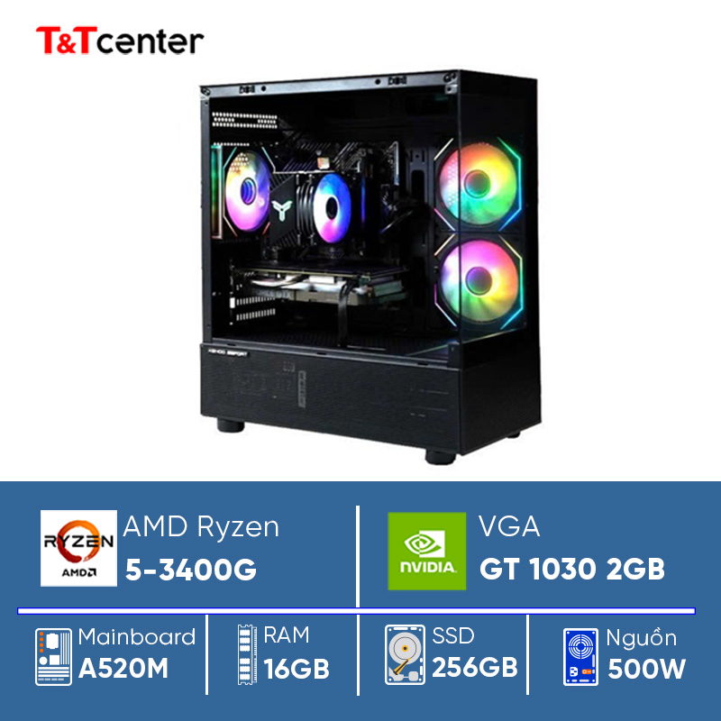 PC GAMING Ryzen 5 3400G | 16GB 256GB GT 1030 2GB Màn hình 22in 100Hz