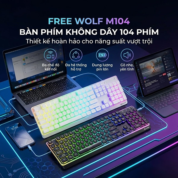 Bàn Phím Bluetooth Không Dây FreeWolf M104 | New