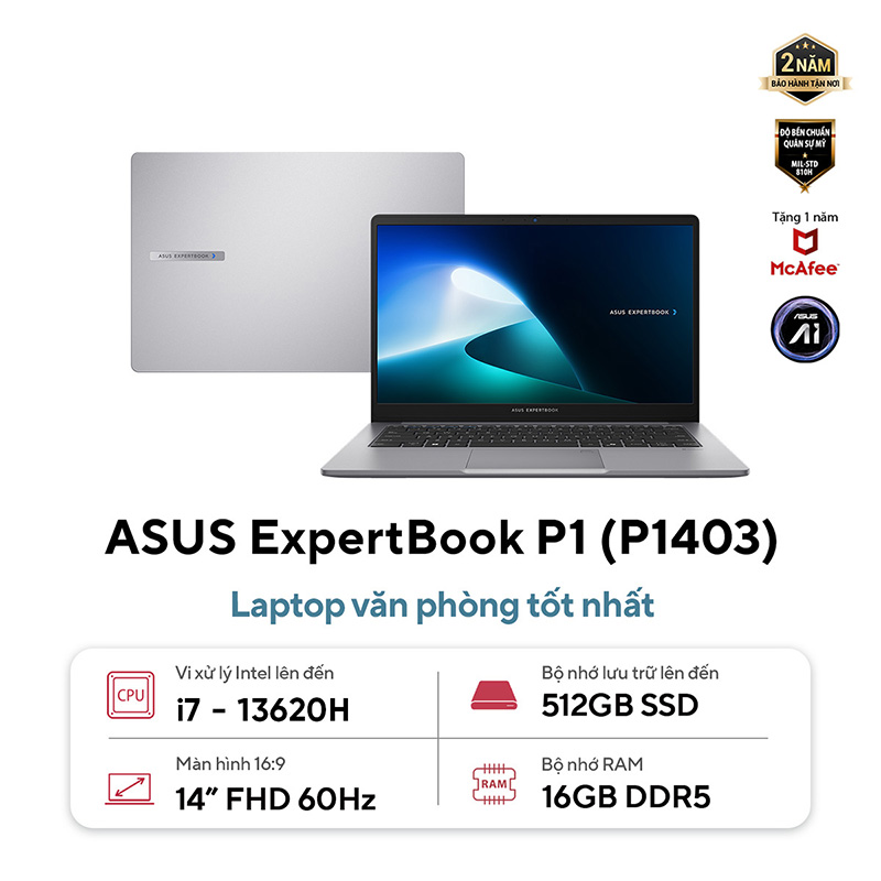 Asus ExpertBook P1 P1403CVA-i716- | Core i7-13620H 16GB 512GB Intel UHD Graphics 14'' FHD (New)