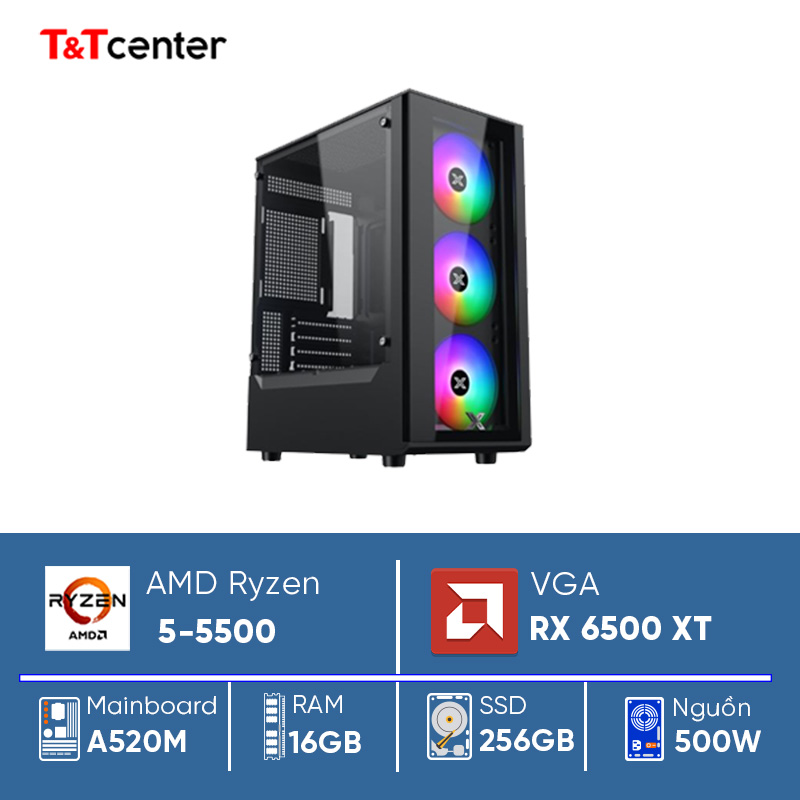 PC AMD Ryzen 5 5500 | 16GB 256GB RX6500 XT OC 4GB / 500W 