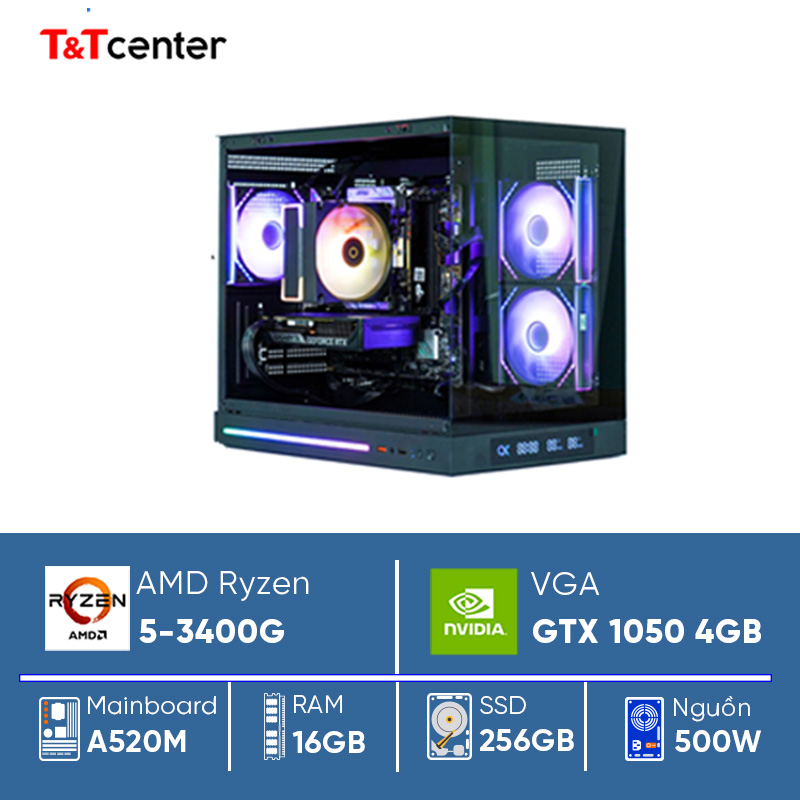 PC GAMING Ryzen 5 3400G | 16GB 256GB GTX 1050 4GB Màn hình 22in 100Hz