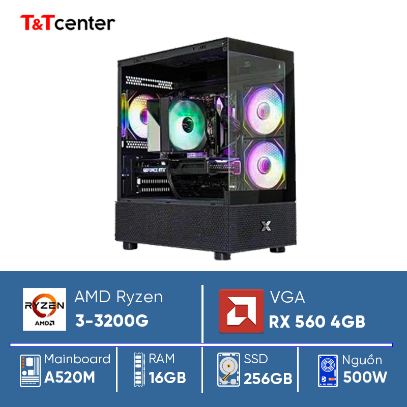 PC GAMING Ryzen 3 3200G | 16GB 256GB RX 560 4GB Màn hình 22in 100Hz