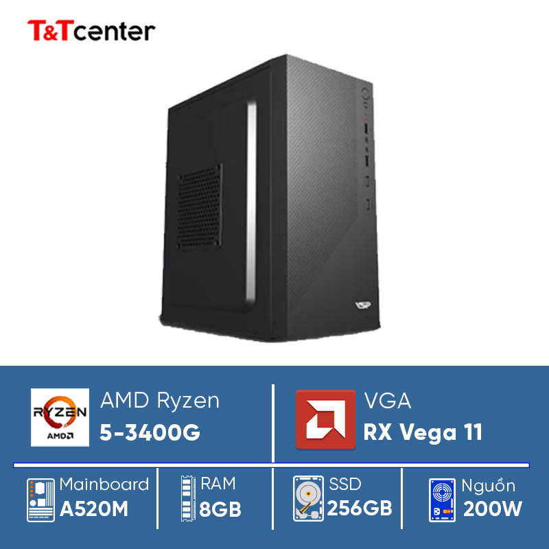 [Tặng Màn Hình 22 inch] PC AMD Ryzen 5 3400G | 8GB 256GB/ Radeon Vega 11 Graphics