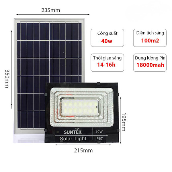 Đèn pha năng lượng mặt trời Suntek 40W