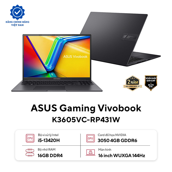 Asus Gaming Vivobook K3605VC-RP431W | Core i5-13420H 16GB 512GB RTX 3050 4GB 16inch FHD+ 144Hz (New) Asus Gaming Vivobook K3605VC-RP431W | Core i5-13420H 16GB 512GB RTX 3050 4GB 16inch FHD+ 144Hz (New)