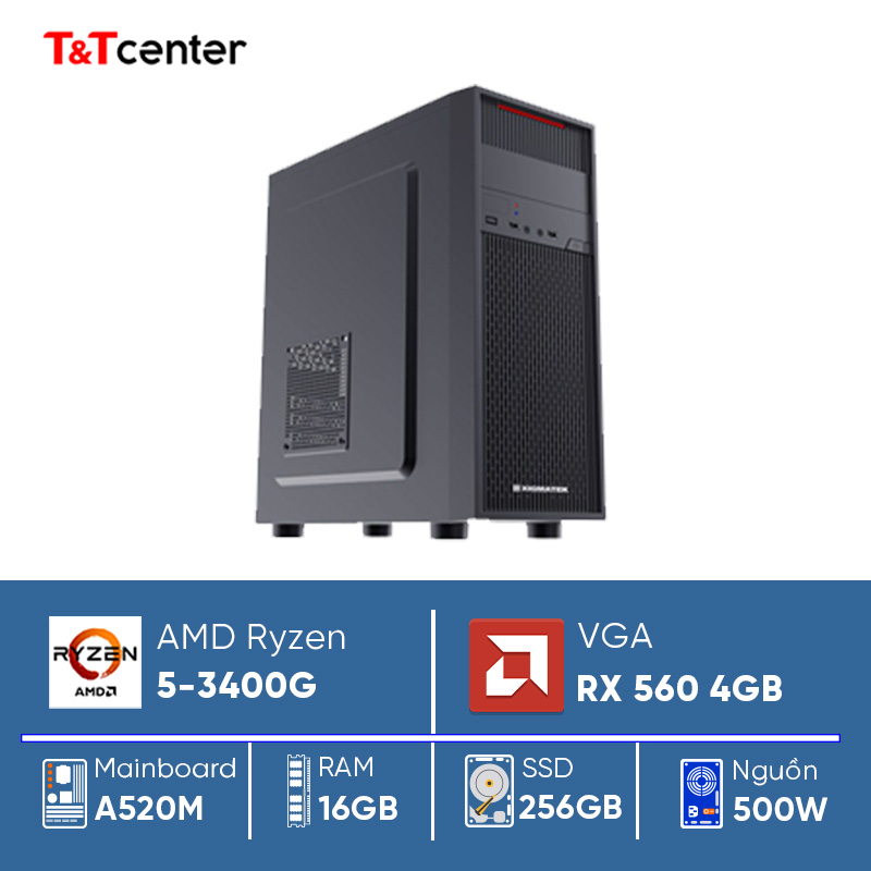 PC AMD Ryzen 5 3400G | 16GB 256GB RX 560 4GB