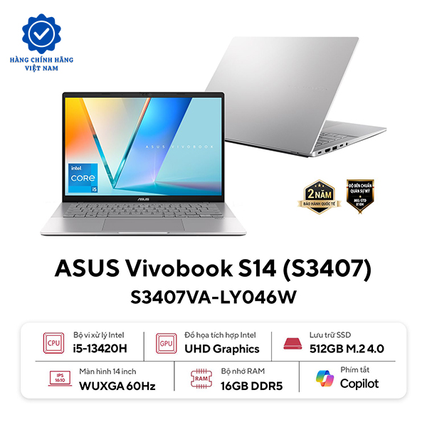 Asus Vivobook S14 S3407VA-LY046W | Core i5-13420H 16GB 512GB Intel UHD Graphics 14inch WUXGA (New) Asus Vivobook S14 S3407VA-LY046W | Core i5-13420H 16GB 512GB Intel UHD Graphics 14inch WUXGA (New)